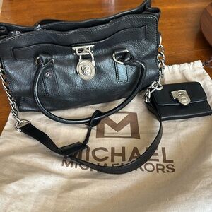 Michael Kors Black Leather Satchel with Chain Strap